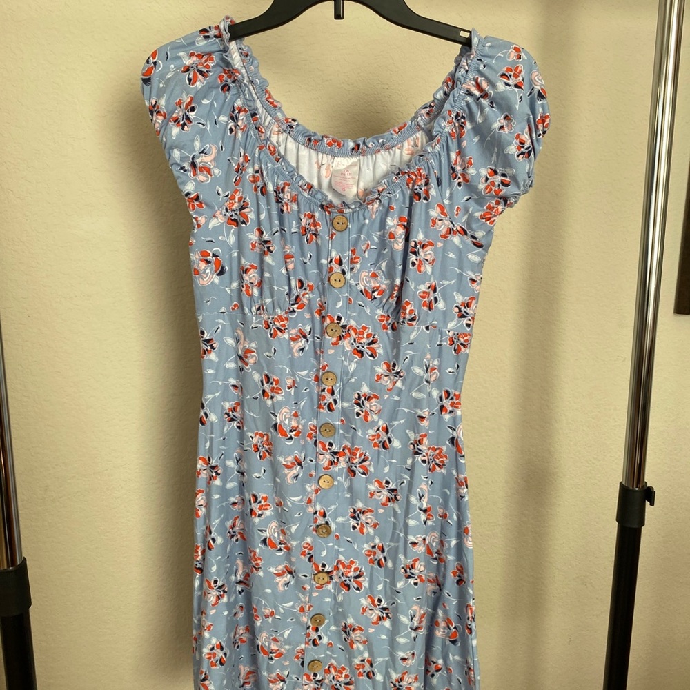 Blue Floral Off the Shoulder Dress